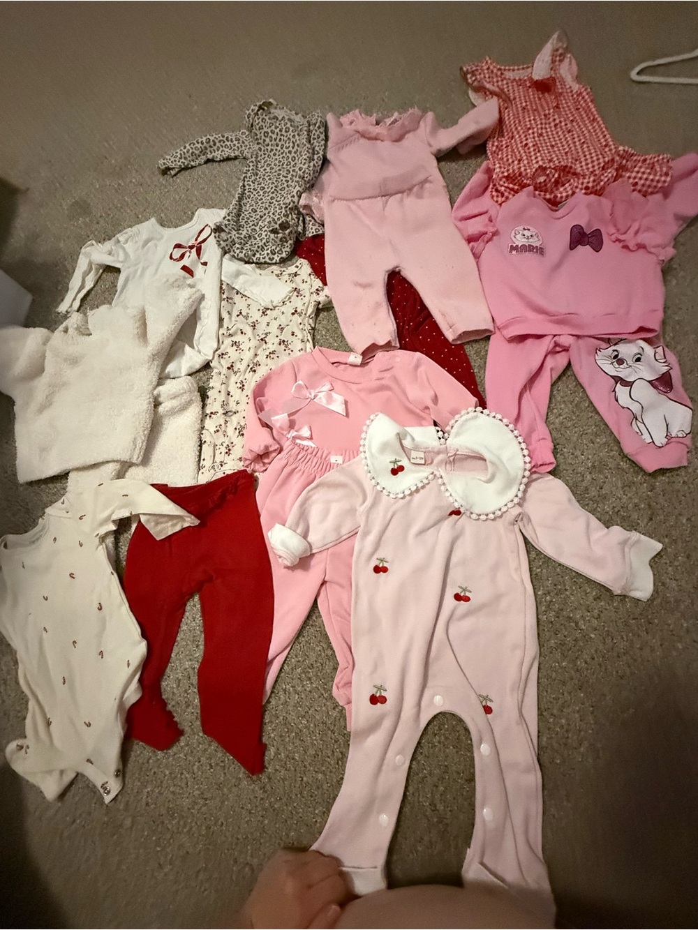 Carter's Pink Cherry Footed One-Piece with White Ruffled Collar